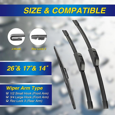 5 PLUS® Silicone Windshield Wipers Replacement for 2015-2019 SUBARU Outback 2014-2018 SUBARU Forester Wiper Blades(Set of 3),Automotive Replacement Windshield Wiper Blades For My Car-26"/17"/14"