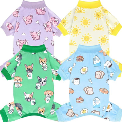 XPUDAC 4 Pack Small Dog Pajamas, Soft Comfy Dog Onesie Pjs, Cute Puppy Clothes Lightweight Pet Outfit Stretchy Pet Clothes for Boy Girl, S