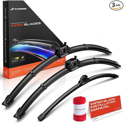 A-Premium 24"+21"+11" Windshield Wiper Blades with Wear Indicator & Towel | Compatible with Mercedes-Benz EQB 250+, EQB 350, GLB250, GLB35 AMG, Front Rear Wipers Blade for MB/FR_DA Arm, Pack of 3