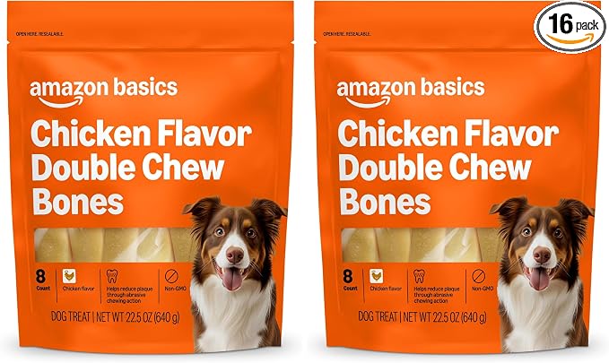 Amazon Basics Double Chew Bone Dog Treats, Chicken - 8 Count, 2 Pack