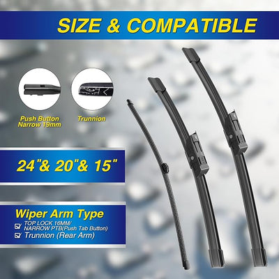 5 PLUS® Silicone Windshield Wipers Replacement for 2018-2024 Audi Q5 Wiper Blades(Set of 3),Automotive Replacement Windshield Wiper Blades For My Car-24"/20"/15"