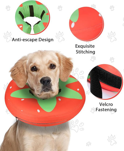 MIDOG Soft Inflatable Dog Cone,Donut E-Collar Alternative for After Surgery, Prevents Licking,Allowing Normal Eating & Vision,Comfortable Recovery Collar for Small Medium Large Dogs&Cats,Strawberry-L