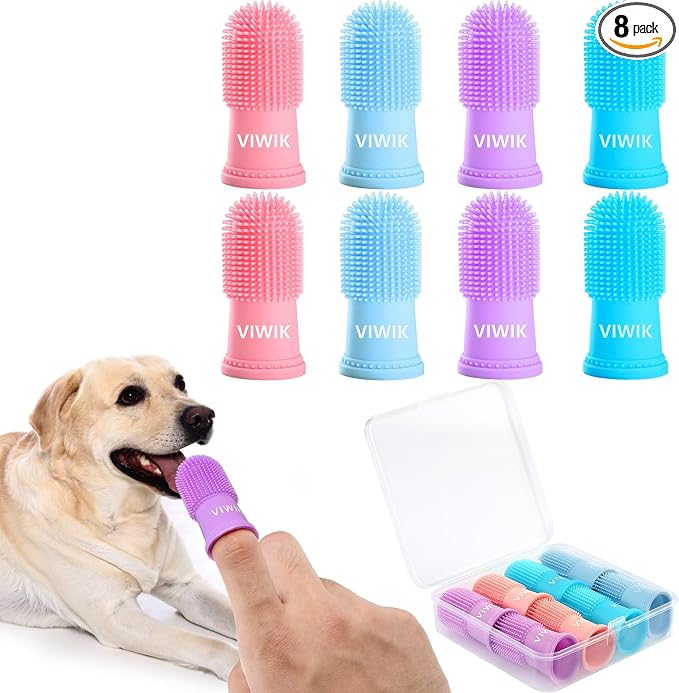 8Pack Pet Tooth Brushing Kit - Medium to Large Dog & Cat Toothbrush, Finger Toothbrush for Puppy Teeth Cleaning & Dental Care