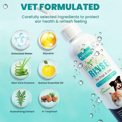 MEDUWEDU Dog Ear Cleaner, Dog Ear Care Liquid, Dog and Cat Ear Cleaner to Eliminates Ear Odour, Dirt and Debris Pet Ear Cleaner Solution,Remove Wax, Dirt & Stop Smelly, Itchy, Non-Irritating, 4 Fl oz