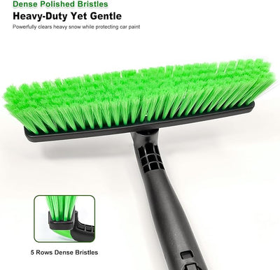SEAAES 61.5 Inch Long Snow Brush with 5.2" Extra Wide Ice Scraper for Truck, Extendable Snow Scraper with Foam Grip, 360° Pivoting Brush for Car SUV Jeep RV Vehicle Windshield Window - Green