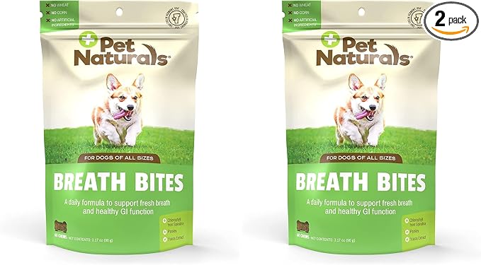 Breath Bites Breath Freshener for Dogs, 60 Chews, Healthy GI Support and Dental Health, (Pack of 2)