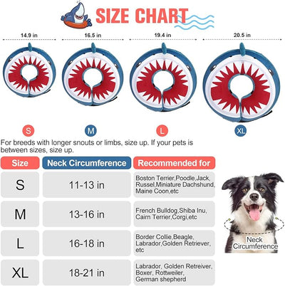 BEAUTYZOO Dog Cone Alternative After Surgery for Large Medium Small Dogs, Soft Inflatable Cone Collar for Dogs Cats, Dog Neck Donut E Collar Recovery Collar to Stop Licking, Shark Blue S