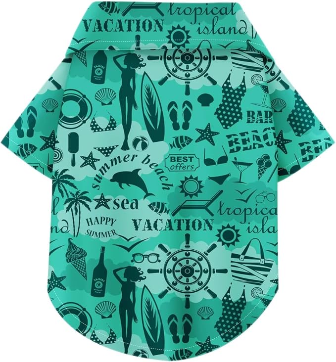 Hawaiian Dog Shirt – Lightweight and Breathable Summer T-Shirt with Tropical Prints, Fun Beach Outfit for Small, Medium, and Large Dogs, Perfect for Hot Days and Outdoor Vacation.Beach 4XL