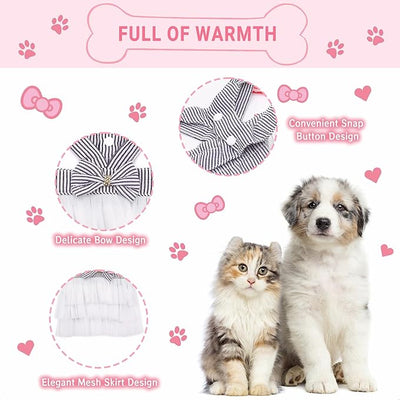 Dog Dresses, Fashion Pet Dog Clothes, Striped Mesh Puppy Dogs Princess Dresses (Blue, Large)