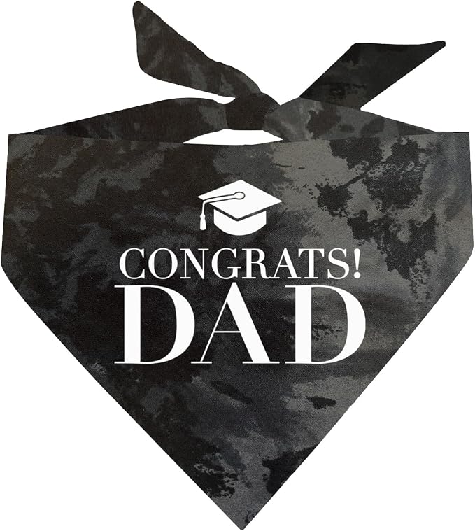 Congrats Dad Dog Bandana | 100% Cotton Tie Dye Triangle | Made in USA | Graduation | College | Senior Year | Family Support | Class of | One Size | Black Scrunch (420)