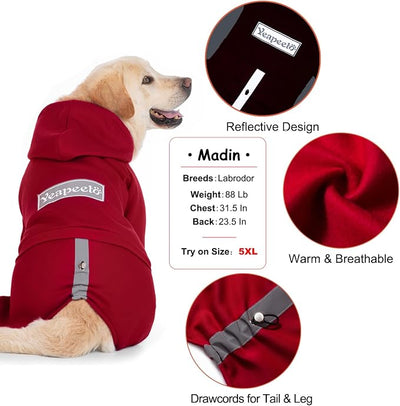Dog Hoodies Winter Coat for Large Medium Dogs, Pullover 10 Legs Warm Coat Hooded Sweatshirt, Fleece Hoodie for Cold Weather (Red, 4X-Large)