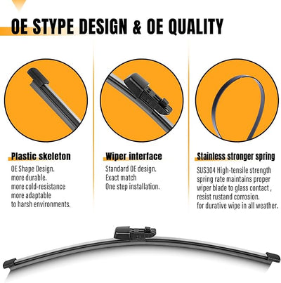 AUTOBOO 15 Inch Rear Wiper Blade Replacement for VW Tiguan 2018 2019 2020 2021 2022 2023 2024 2025-BACK Windshield Wiper Blade -Original Factory Quality (Pack of 1)