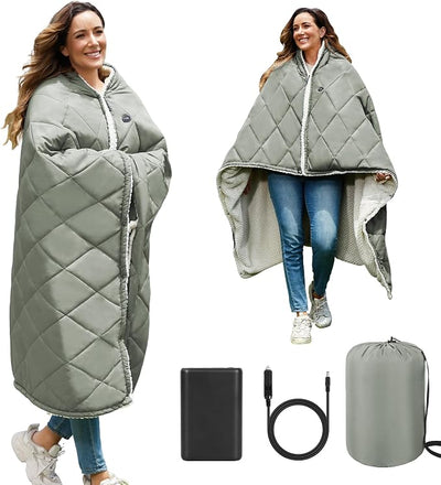 Heated Blanket Battery Operated,Portable Heated Throw Shawl Poncho(Grey with Hood,50''X70'')