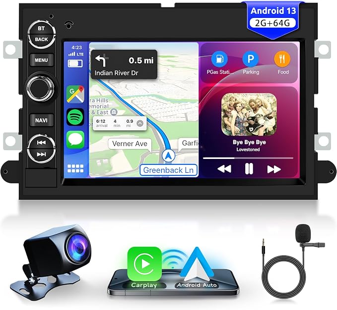 2+64G Android 13 Car Radio Stereo for Ford F150 F250 F350 2004-2014, 7 inch Touch Screen Car Stereo with Wireless CarPlay Andriod Auto, Bluetooth, GPS, HiFi, SWC, WiFi, HD Backup Camera