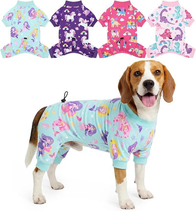 XPUDAC 4 Pack Dog Pajamas for Small Dogs, Cute Puppy Clothes with Drawstring Adjustable, Stretchy Soft Dogs Pjs Onesie Shed Defender Doggie Suit Pet Clothes Girl Outfit, XL