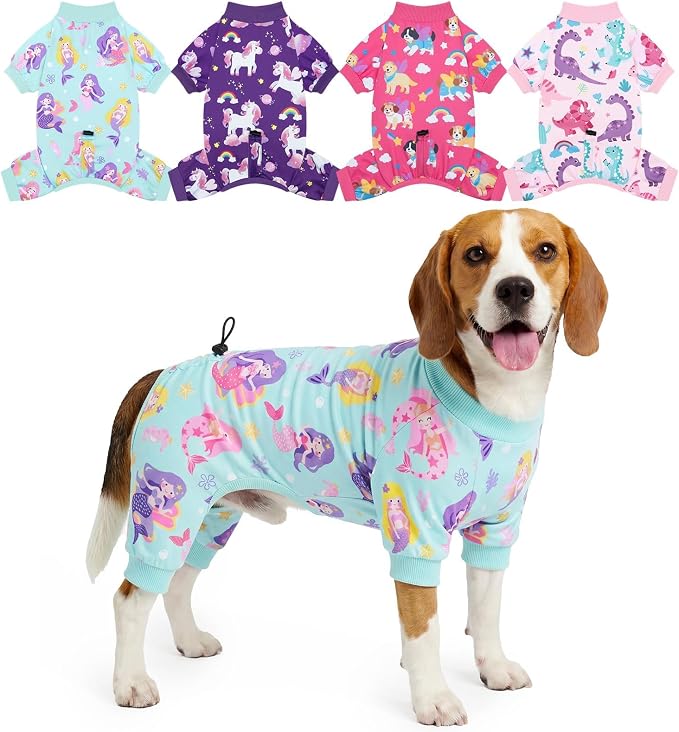 XPUDAC 4 Pack Dog Pajamas for Small Dogs, Cute Puppy Clothes with Drawstring Adjustable, Stretchy Soft Dogs Pjs Onesie Shed Defender Doggie Suit Pet Clothes Girl Outfit, 2XL