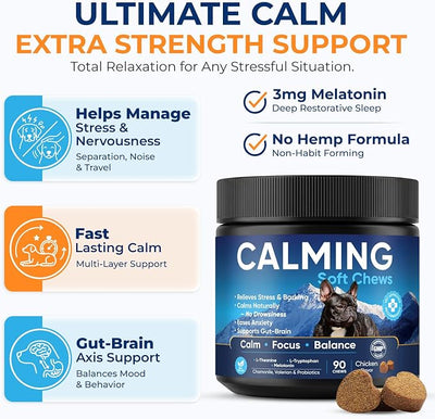 Calming Chews for Dogs 270pc Dog Calming Chews - Anxiety Relief Relaxing Calm Dog Melatonin Treats,Bites for Puppy,Small-Large Dogs Anxiety,Daily Stress & Separation,Fireworks,Thunder,Barking Support