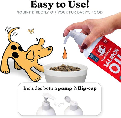Salmon Oil for Dogs & Cats - Healthy Skin & Coat, Soft Shiny Glossy Coat, Fish Oil Omega 3 EPA DHA, Immune System & Heart Function Support, Normal Shedding, Liquid Supplement for Pets | Soft Shiny Glossy Coat, EPA DHA, Immune System & Heart Function Su...