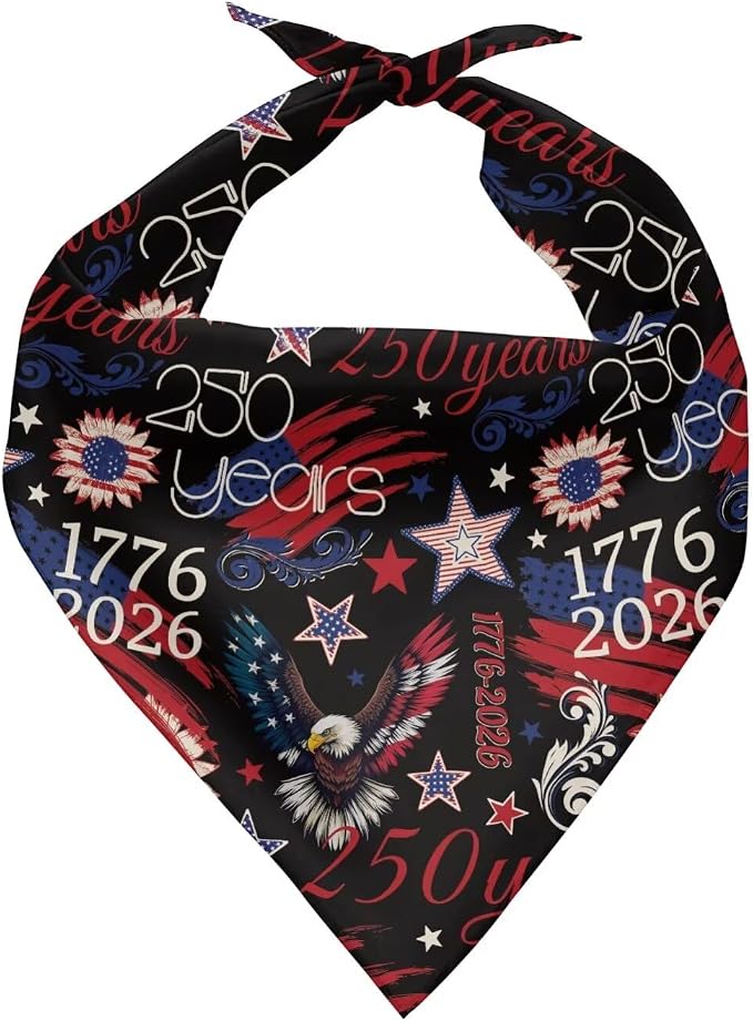 250 Years of Freedom Dog Bandana 1776-2026 Pet Triangle Scarf Soft Bibs Puppy Cat Decoration Accessories for Small Medium Large Girl Boy Dogs