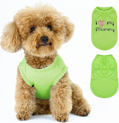 Expressive Pet Vest: Sleeveless Dog Shirt with 'I Love My Mommy' Slogan, Ideal for Chihuahuas, Poodles, Yorkies, and More - Adorable Design, Ultimate Comfort, Easy Maintenance! Green Medium