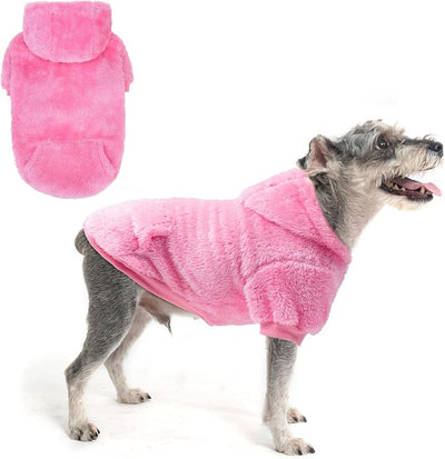 SCENEREAL Fleece Dog Sweaters Hoodie for Small Medium Large Dogs Girls Boys, Plush Fuzzy Dog Clothes Hoodies with Leash Hole, Winter/Fall Puppy Cold Weather Coat, Sherpa Hooded Sweatshirt, Rose Red S