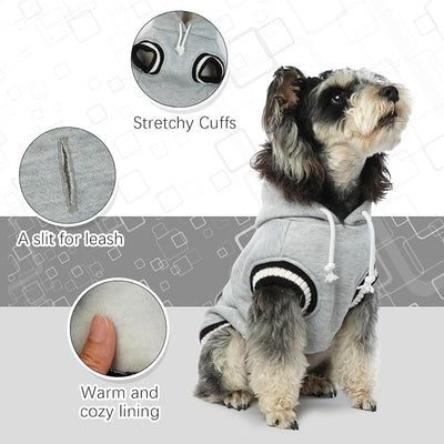 FUAMEY Dog Hoodie, Winter Dog Fleece Sweaters Pet Warm Sweatshirt with Pocket, Soft Warm Christmas Outfit Puppy Vest with Leash Hole for Small, Medium, Large Dogs Grey