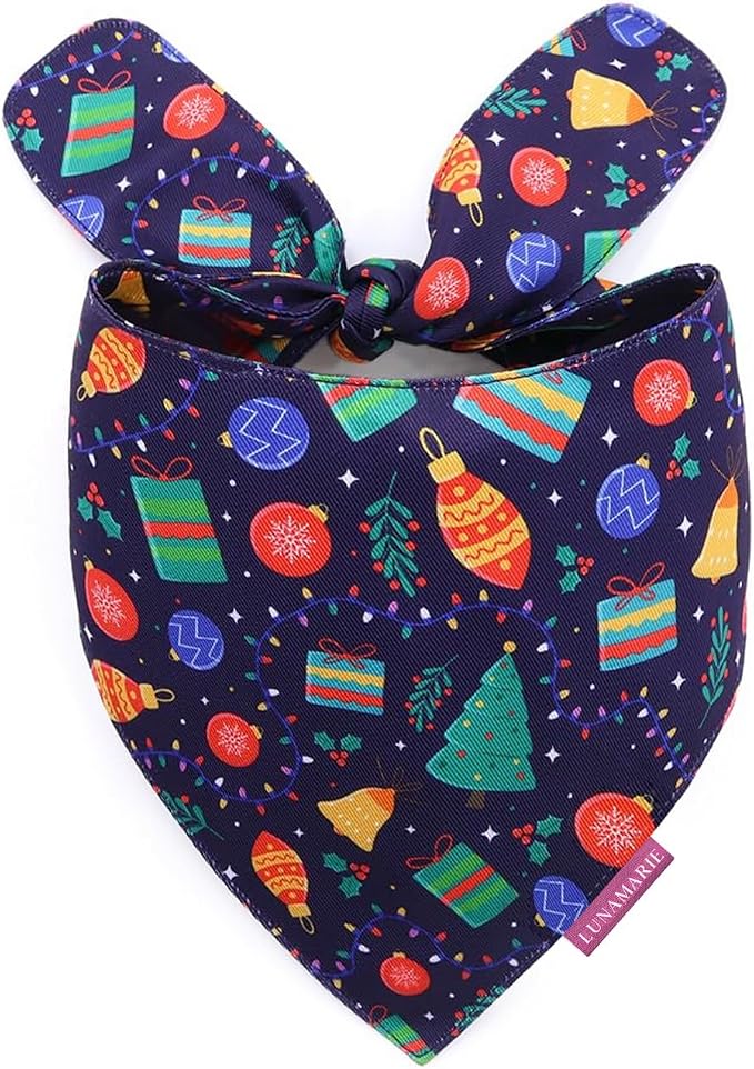 LunaMarie - Luxury Pet Birthday Bandanas -Premium & Silky Poly Fabric | 100% Handmade | Custom Shape Dual Layered (Christmas Tree, Small)