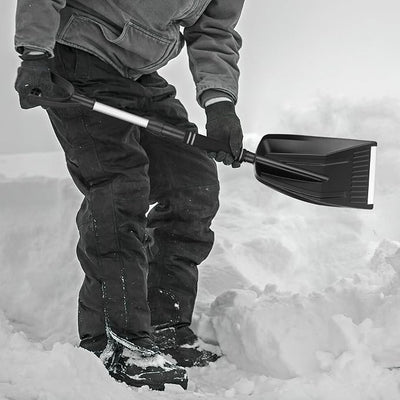LALAFINA Portable Snow Shovel Car Snow Scraper Detachable Telescopic Handle Compact Outdoor Emergency Tool for Vehicle and Driveway Cleaning