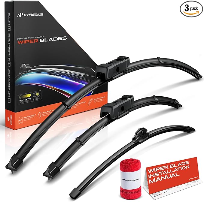 A-Premium 26"+16"+14" Windshield Wiper Blades with Wear Indicator & Towel | Compatible with BMW F48 Series X1 2016-2024, Front Rear Wipers Blade Set for TLPN/FR_DA Arm Connector Pack of 3