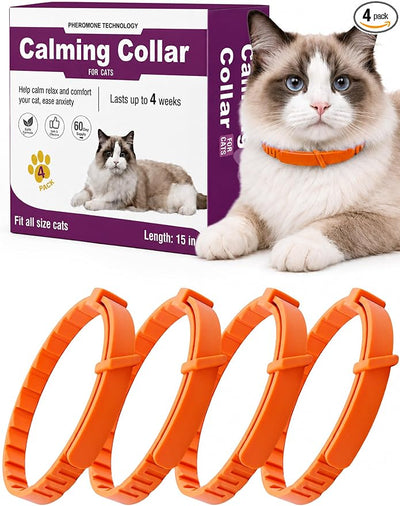 Calming Collar for Cats, 4 Pack – Adjustable Cat Calming Collars for Anxiety Relief, Reduces Stress, Bad Behavior, Breakaway Waterproof Pheromone Collar for Cats & Small Puppy (Orange, Small)
