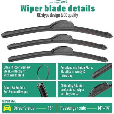 16" 14" 14" 10" Windshield Wiper Blades Replacement for Toyota FJ Cruiser 2007 2008 2009 2010 2011 2012 2013 2014 Premium All Weather Front Rear Wipers Set - OEM Quality (Pack of 4)
