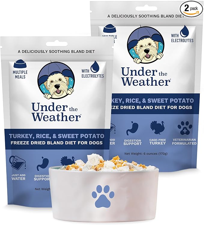 Bland Diet for Dogs | Easy to Digest for Sick Dogs |Always Be Ready| Contains Electrolytes - All Natural Freeze Dried 100% Human Grade Meats| 2 Pack- Rice Turkey & Sweet Potato - 6oz