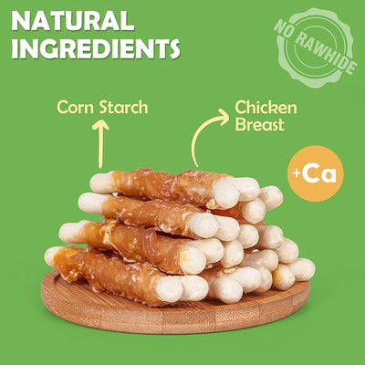 MON2SUN Dog Treats, Chicken Wrapped Calcium Bones Without Rawhide, 4 Inch Training Treats for Teeth Cleaning and Fresh Breath, Chews for Puppy and Small Dogs (10 Ounce - Pack of 2)