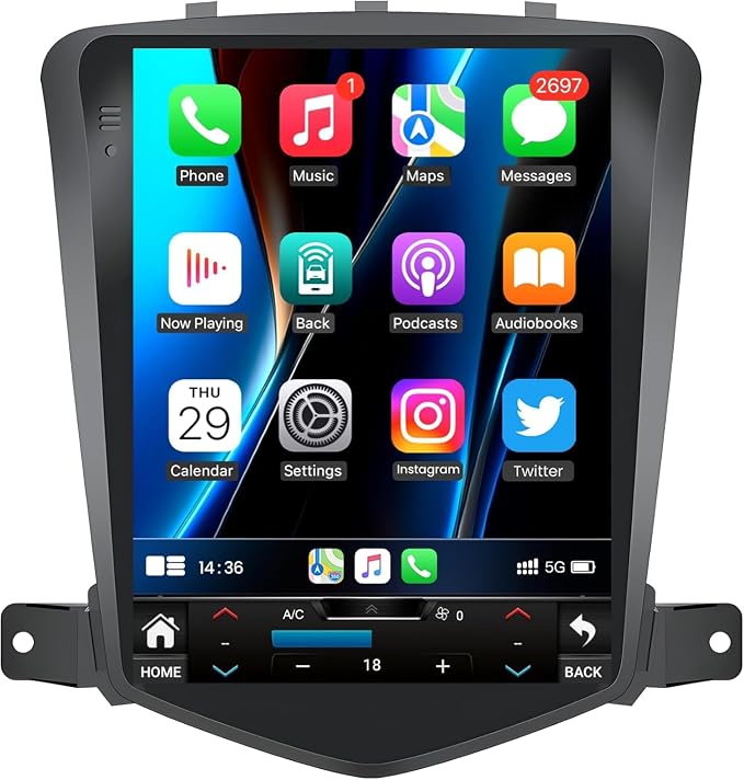 8Core+4GB RAM Car Radio for Chevrolet Chevy Cruze 2009-2015: 10.4" 1280 HD IPS Tesla-Style Touchscreen Head Unit Stereo Upgrade Wireless Carplay Andriod Auto Backup Camera GPS 5G WiFi FM DSP