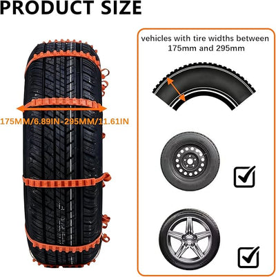 JINGKE 12 Pcs Reusable Snow Chains，Universal Emergency Adjustable Anti-skid Tire Chains Fit for Universal Winter Car Truck SUV Pickup Trucks Car
