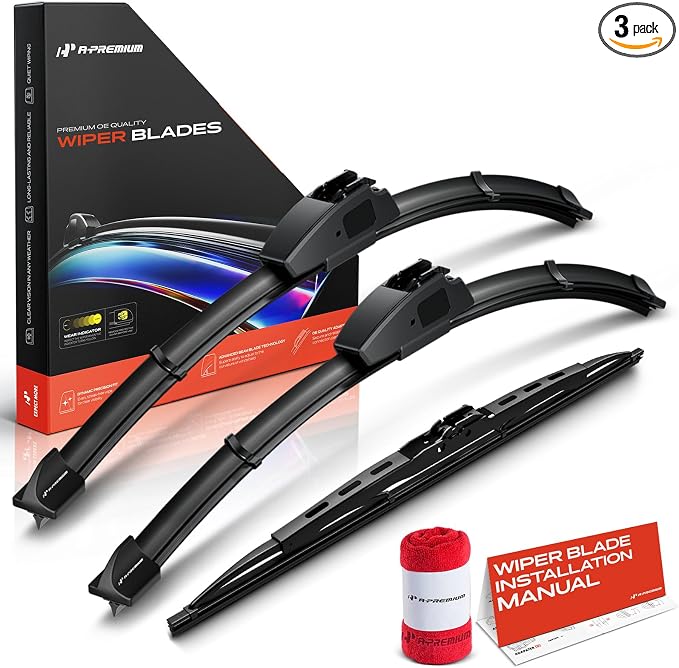 A-Premium 16"+16"+15" Windshield Wiper Blades with Wear Indicator & Towel | Compatible with Mercedes-Benz G55 AMG, G550, G63 AMG, G65 AMG, Front Rear Wipers Blade Set for Hook/Hook Arm, Pack of 3
