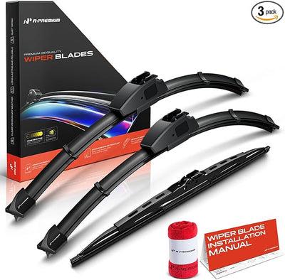 A-Premium 16"+16"+15" Windshield Wiper Blades with Wear Indicator & Towel | Compatible with Mercedes-Benz G55 AMG, G550, G63 AMG, G65 AMG, Front Rear Wipers Blade Set for Hook/Hook Arm, Pack of 3