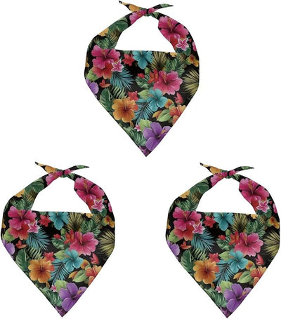 KEIAHUAN Summer Hawaii Dog Bandana Triangle Bibs Carf Adjustable Breed Puppy Bandanas Handkerchief for Small Puppy and Cats, Hibiscus Flowers
