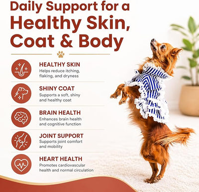 PetScy Omega-3 Fish Oil for Dogs – Supports Healthy Skin, Shiny Coat & Joint Mobility | Pure Wild-Caught Fish Oil with EPA & DHA | Natural Dog Supplement for All Breeds & Sizes – 8 fl oz