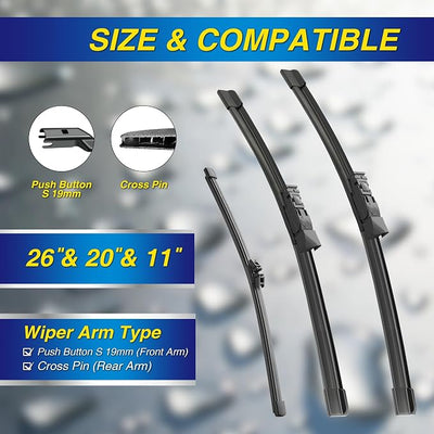 5 PLUS® Silicone Windshield Wipers Replacement for 2018-2023 BMW X3 Wiper Blades(Set of 3),Automotive Replacement Windshield Wiper Blades For My Car-26"/20"/11"