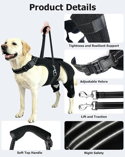 2-in-1 Dog Knee Brace and Lift Harness, Adjustable Back Leg Support with Stabilizers for ACL Recovery & Joint Care, Dog Sling for Hind Legs, Mobility Aid for Elderly Dogs with Luxating Patella (L)