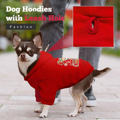 ABRRLO Small Dog Hoodie Clothes Red Christmas Dog Outfit Warm Fleece Dogs Sweater for Small Dogs Cat Boy Girl Cute Puppy Sweatshirt with Leash Hole Xmas Doggy Costume Chihuahua Yorkie(Xmas Deer,XS)