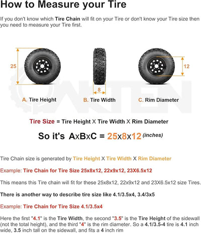 OakTen Set of 2 20x8x8 20x8x10 Tire Chains for Lawn Garden Tractors Mowers and Rider, 2-Link Lawn Tractors Tire Chains