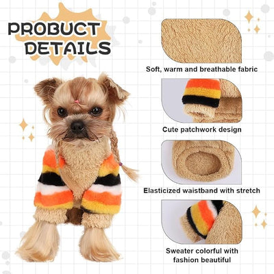 Dog Sweaters for Small Dogs, Chihuahua Fleece Clothes, Clothes Winter Warm Puppy Boys Girls, Rainbow Sleeve Sweater,Tiny Outfits Teacup Yorkie (Khaki, X-Small)