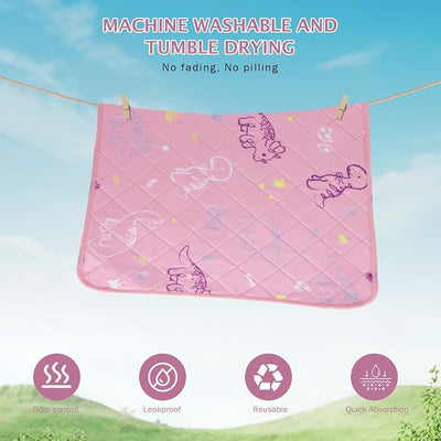 IEUUMLER Washable Pee Pads for Dogs, 1 Pack Non-Slip & Waterproof Pack Whelping Pad, Reusable Washable Puppy Potty Training Pad with Fast Absorbent for Playpen EU007 (Pink Dinosaur, 63"X63"-1pcs)
