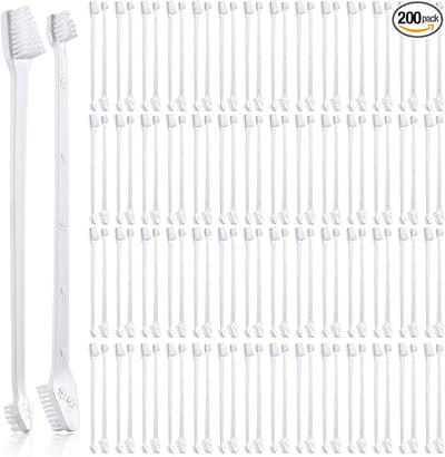 Gerrii 200 Count Dog Toothbrush Double Headed Pet Toothbrush Long Handle Dog Tooth Brushing Kit Soft Bristles Pet Tooth Brush for Doggy Cat and Most Pets Teeth Cleaning Dental Oral(White)