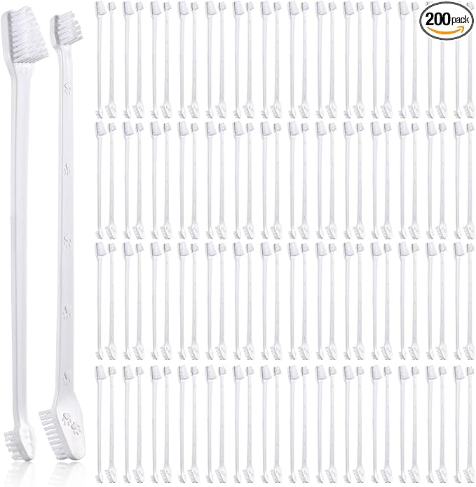 200 Count Dog Toothbrush Double Headed Pet Toothbrush Long Handle Dog Tooth Brushing Kit Soft Bristles Pet Tooth Brush for Doggy Cat and Most Pets Teeth Cleaning Dental Oral(White)