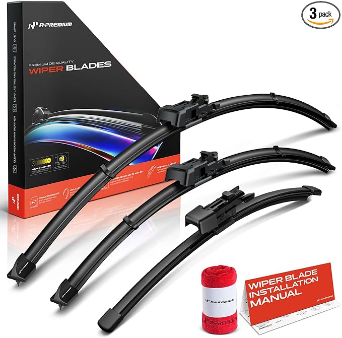 A-Premium 26"+19"+13" Windshield Wiper Blades with Wear Indicator & Towel | Compatible with Land Rover Range Rover Velar 2018-2024, Front Rear Wipers Blade Set, TLP/FR_2B Arm Connector, Pack of 3