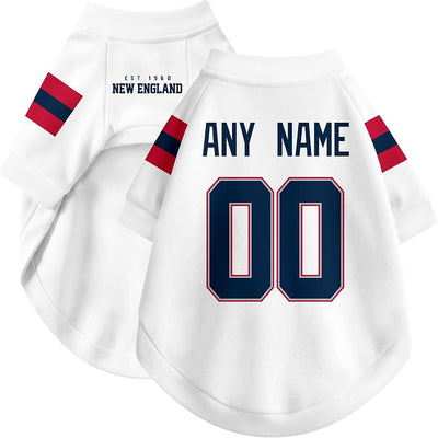 New England Dog Clothes Jersey Style Personalized Pet T Shirt with Custom Name Number for Small Medium Large Dogs
