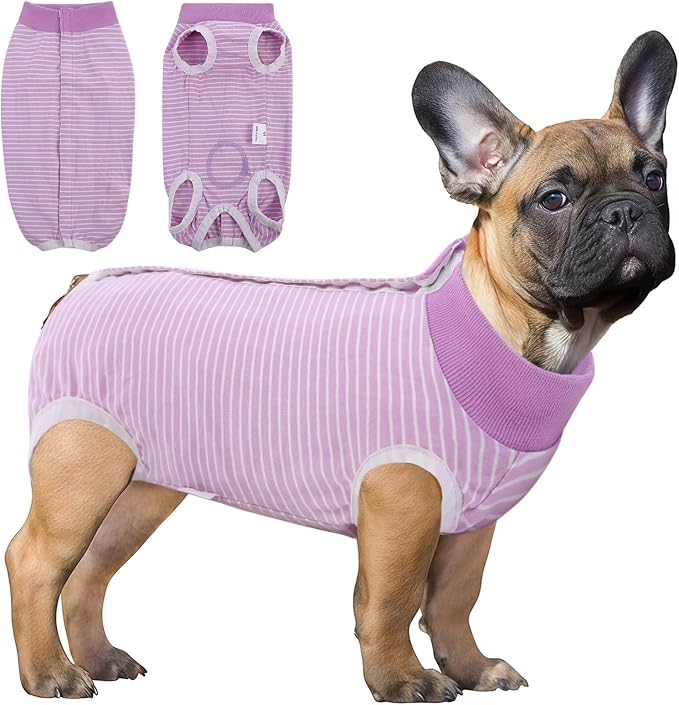 SAWMONG Recovery Suit for Dogs Female Male, Cotton Breathable Dog Onesie After Surgery Spay Neuter, Professional Dog Surgical Suit, Substitute Pet E-Collar Cone, Purple, X-Small